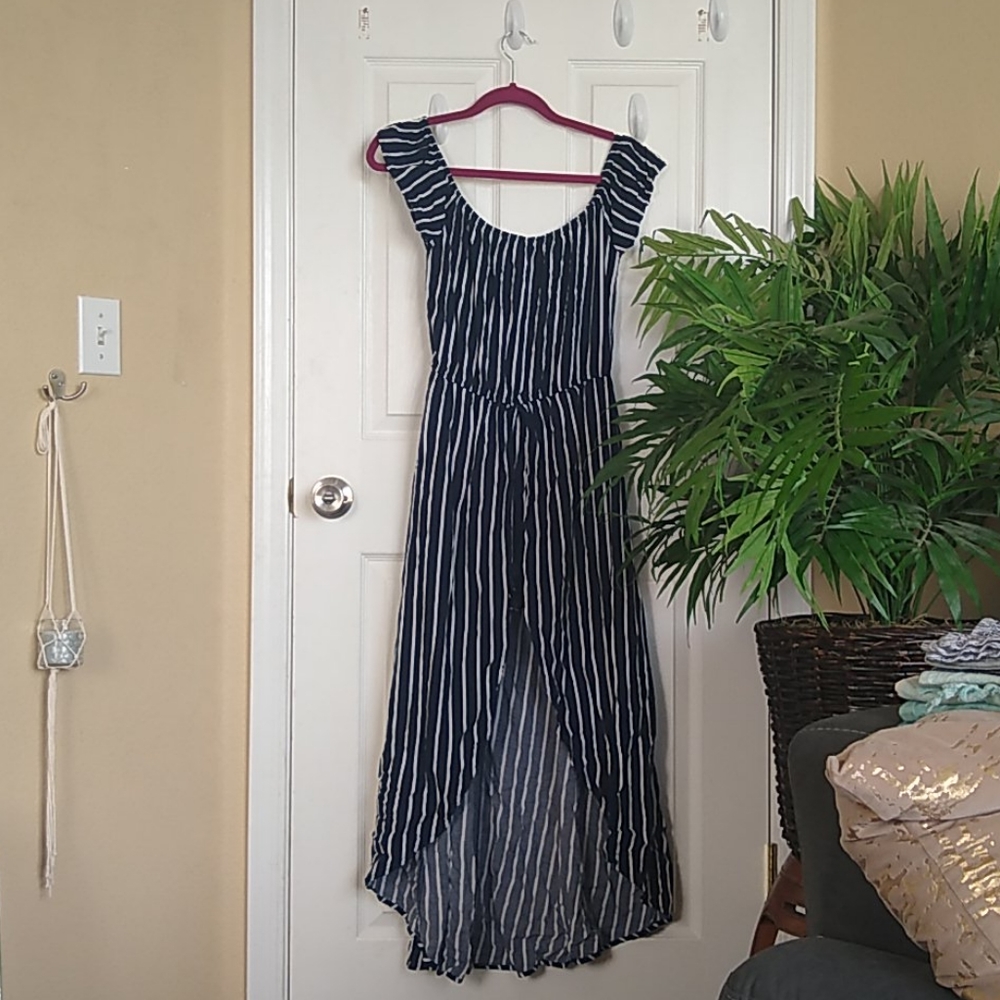 Blue Striped Off The Shoulder Romper